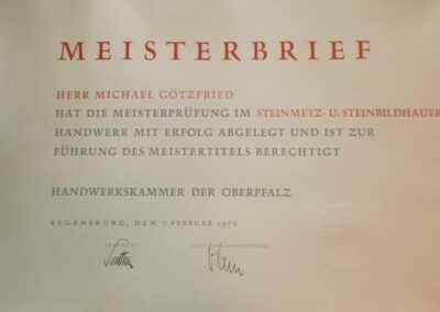 Meisterbrief, Michael Götzfried III., Naturstein Götzfried